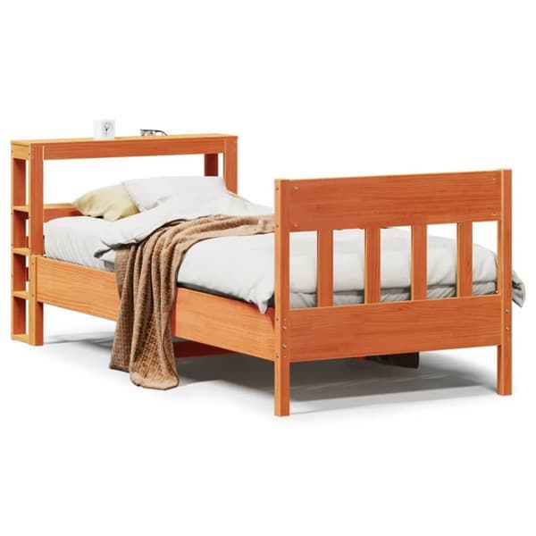 vidaXL sengeramme uden madras 90x190 cm massivt fyrretræ gyldenbrun