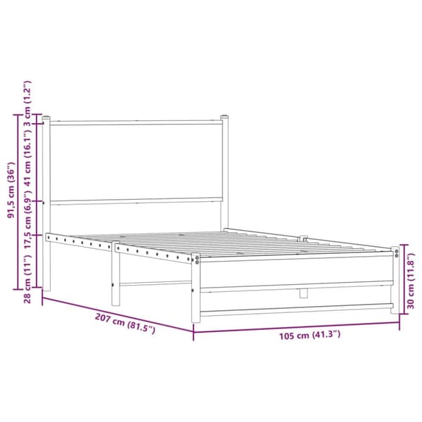 vidaXL Sengeramme i metall uten madrass røkt eik 100x200 cm