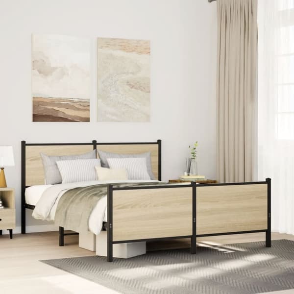 vidaXL Sengeramme i metall uten madrass sonoma eik 137x190 cm