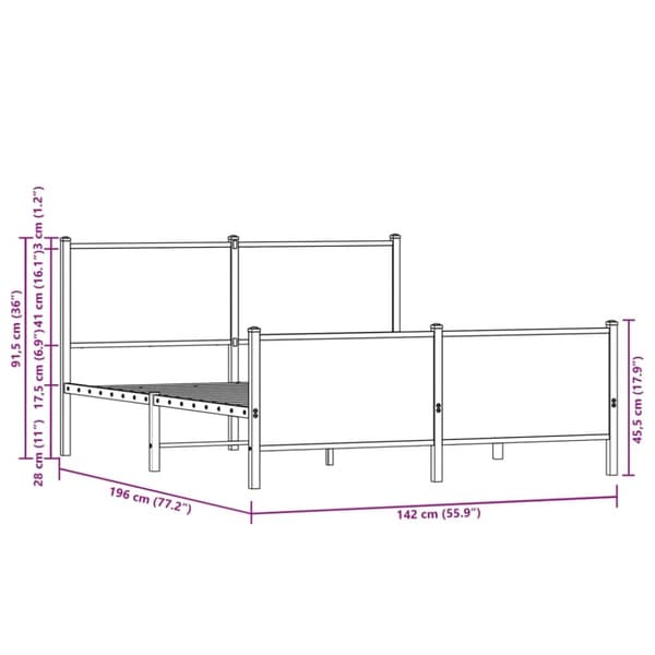 vidaXL Sengeramme i metall uten madrass sonoma eik 137x190 cm