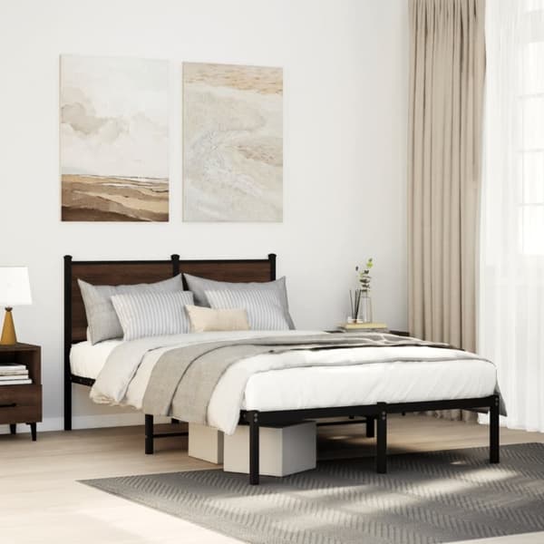 vidaXL Sengeramme i metall uten madrass brun eik 120x190 cm