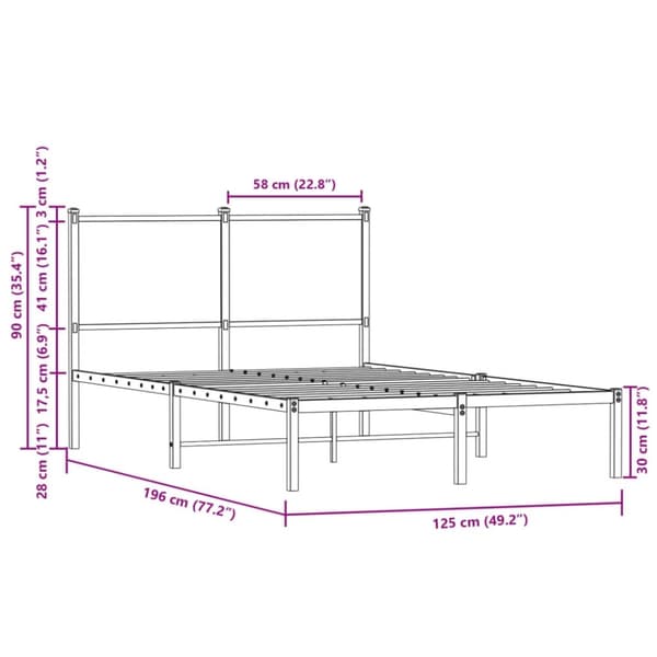 vidaXL Sengeramme i metall uten madrass brun eik 120x190 cm
