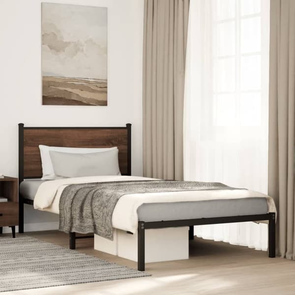 vidaXL Sengeramme i metall uten madrass brun eik 100x200 cm