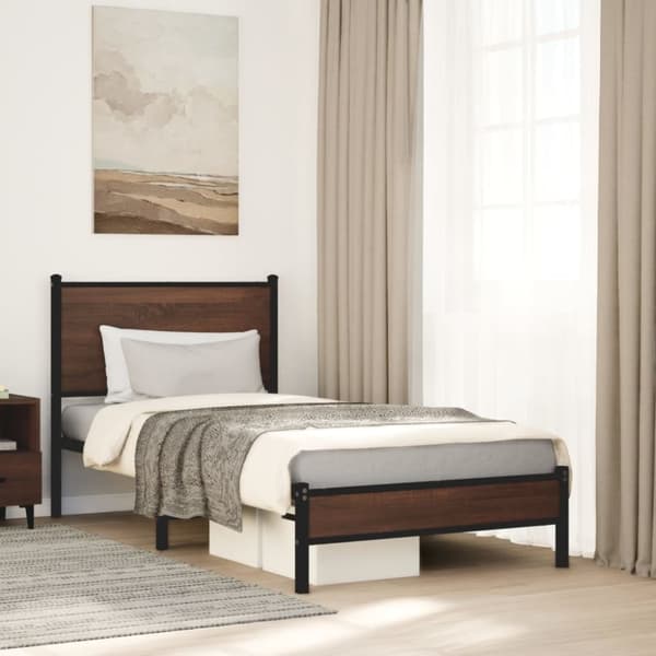vidaXL Sengeramme i metall uten madrass brun eik 90x190 cm