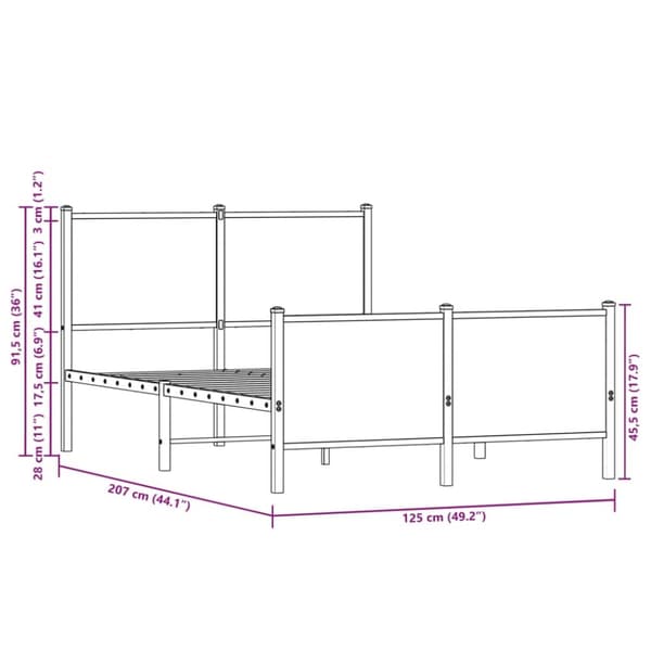 vidaXL Sengeramme i metall uten madrass sonoma eik 120x200 cm