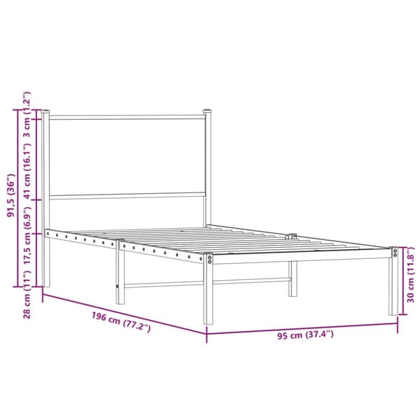 vidaXL Metallinen sängynrunko ilman patjaa ruskea tammi 90x190 cm