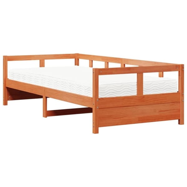 vidaXL daybed med madras 90x200 cm massivt fyrretræ gyldenbrun