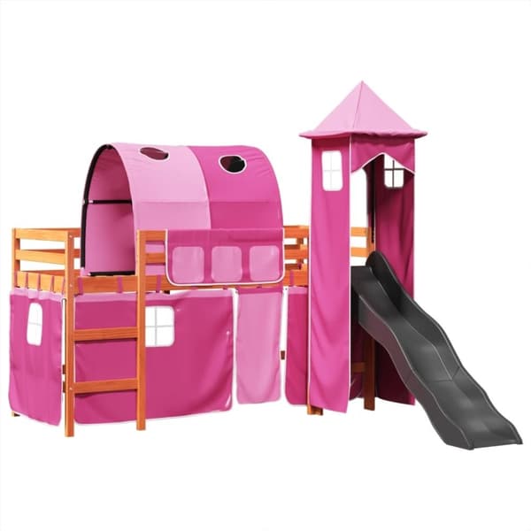 vidaXL Lasten parvisänky tornilla pinkki 80x200 cm täysi mänty