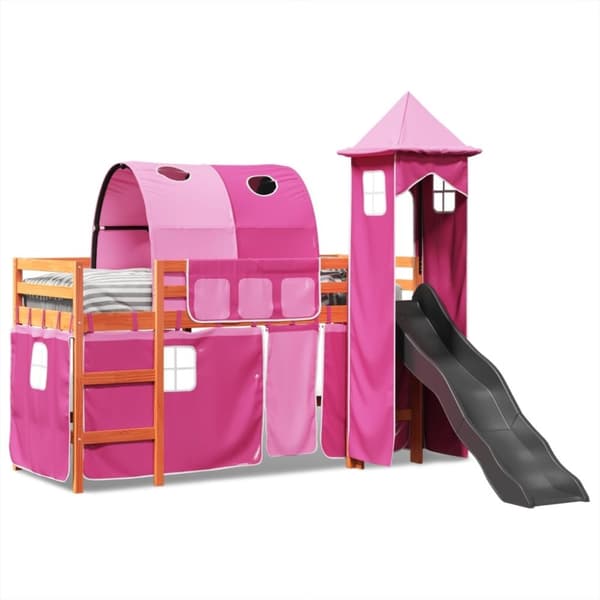 vidaXL Lasten parvisänky tornilla pinkki 80x200 cm täysi mänty