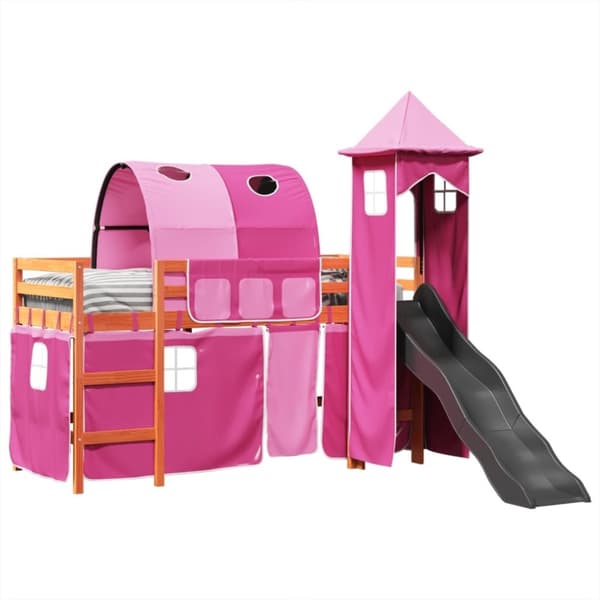 vidaXL Lasten parvisänky tornilla pinkki 80x200 cm täysi mänty