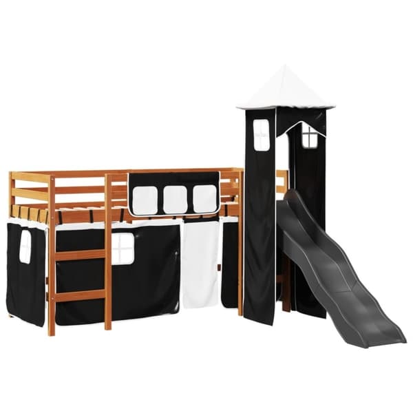 vidaXL Lasten parvisänky tornilla mustavalkoinen 90x200 cm täysi mänty