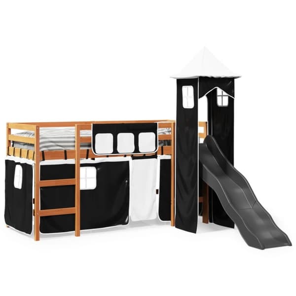 vidaXL Lasten parvisänky tornilla mustavalkoinen 90x200 cm täysi mänty