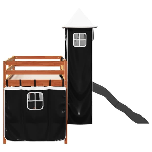 vidaXL Lasten parvisänky tornilla mustavalkoinen 90x200 cm täysi mänty