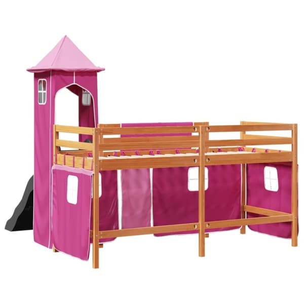 vidaXL Køyeseng for barn med tårn rosa 80x200 cm heltre furu