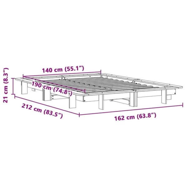 vidaXL Sengeramme uten madrass voksbrun 140x190 cm heltre furu