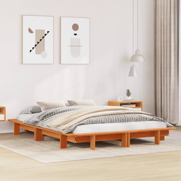vidaXL Sengeramme uten madrass voksbrun 140x190 cm heltre furu