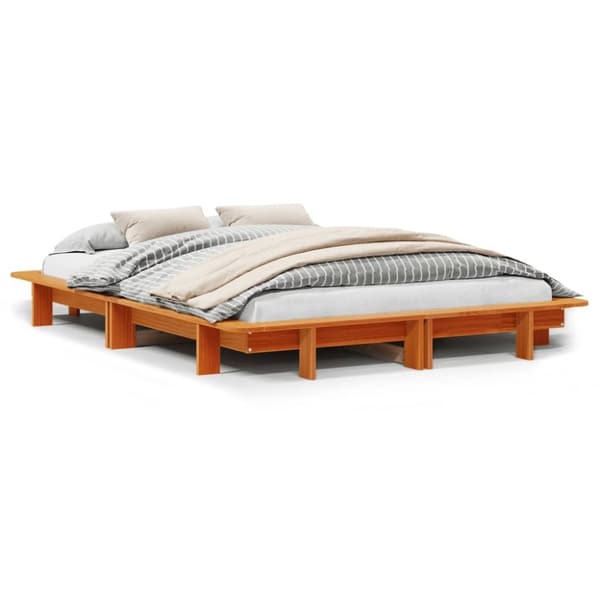 vidaXL Sengeramme uten madrass voksbrun 140x190 cm heltre furu