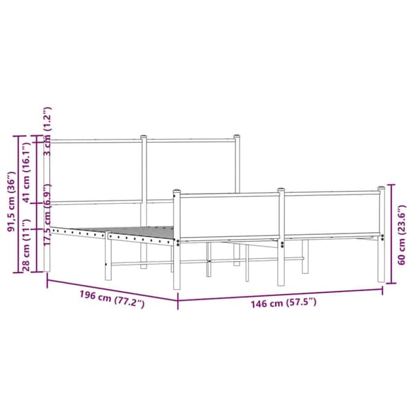 vidaXL Metallinen sängynrunko ilman patjaa Sonoma-tammi 140x190 cm