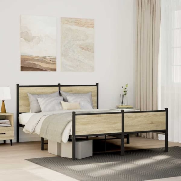 vidaXL Metallinen sängynrunko ilman patjaa Sonoma-tammi 140x190 cm
