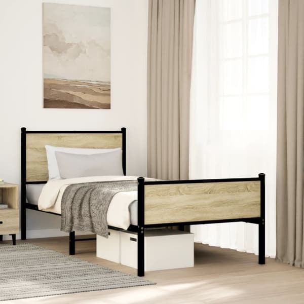 vidaXL Metallinen sängynrunko ilman patjaa Sonoma-tammi 90x190 cm