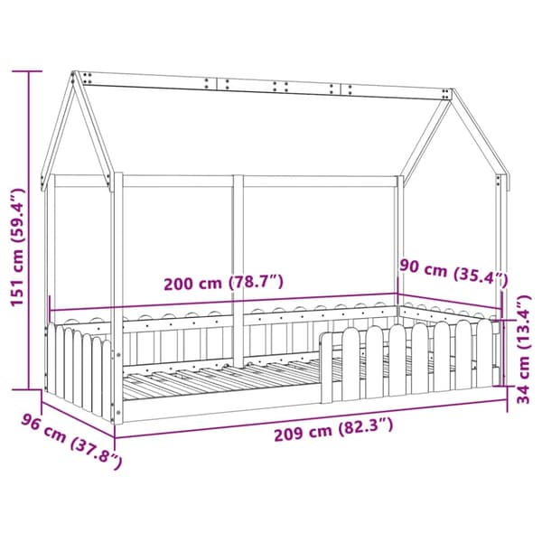 vidaXL sengeramme til husseng 90x200 cm massivt fyrretræ hvid