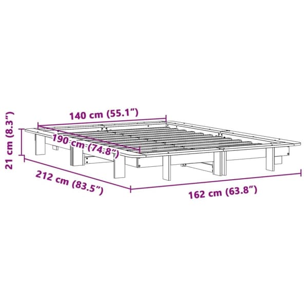 vidaXL Sengeramme uten madrass hvit 140x190 cm heltre furu