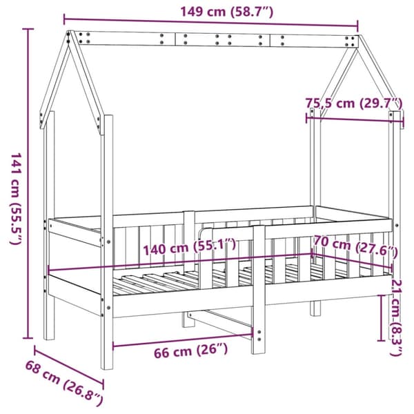 vidaXL Barneseng med tak voksbrun 70x140 cm heltre furu