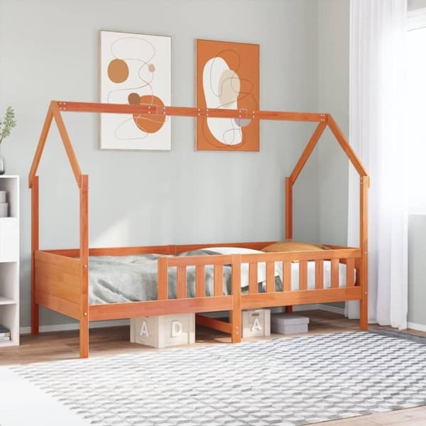 vidaXL Barneseng med tak voksbrun 80x200 cm heltre furu