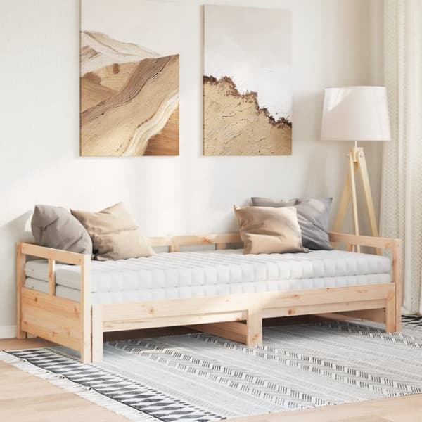 vidaXL Uttrekkbar dagseng med madrass 90x190 cm heltre furu
