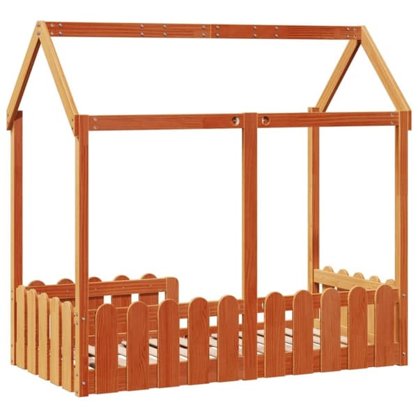 vidaXL Barneseng med tak voksbrun 70x140 cm heltre furu