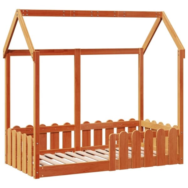 vidaXL Barneseng med tak voksbrun 70x140 cm heltre furu