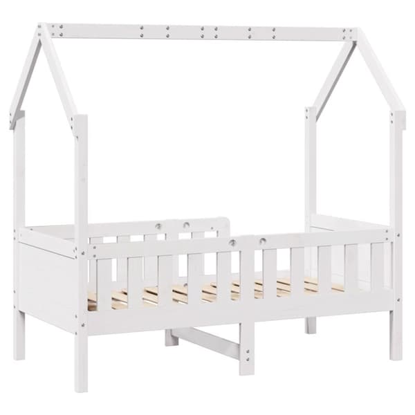 vidaXL Barnsäng med husram vit 70x140 cm massiv furu