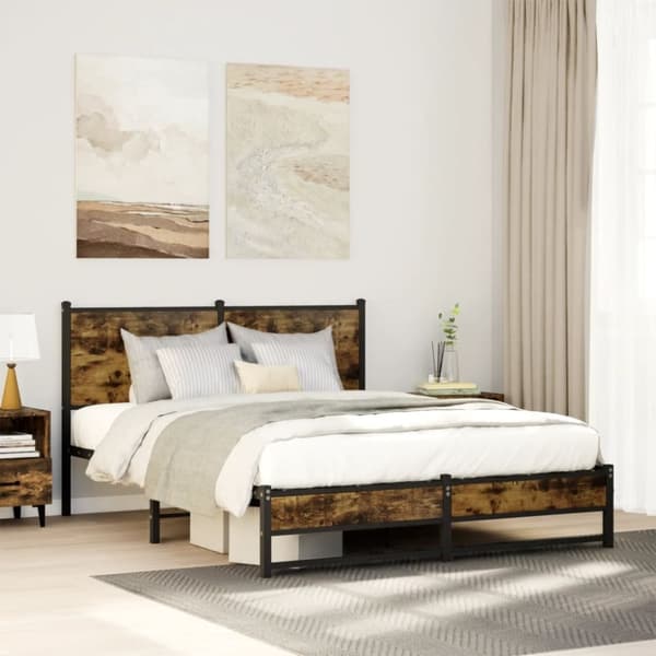 vidaXL sengeramme med sengegavl 137x190 cm metal røget egetræsfarve