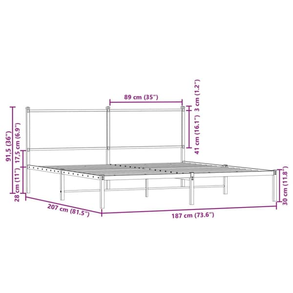 vidaXL sengeramme uden madras 180x200 cm metal brun egetræsfarve
