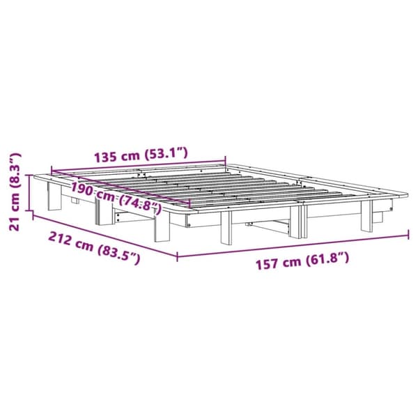 vidaXL Sängynrunko ilman patjaa valkoinen 135x190 cm täysi mänty
