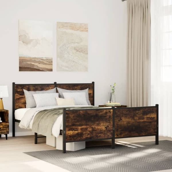 vidaXL sengeramme med sengegavl og fodgærde 137x190 cm metal røget eg