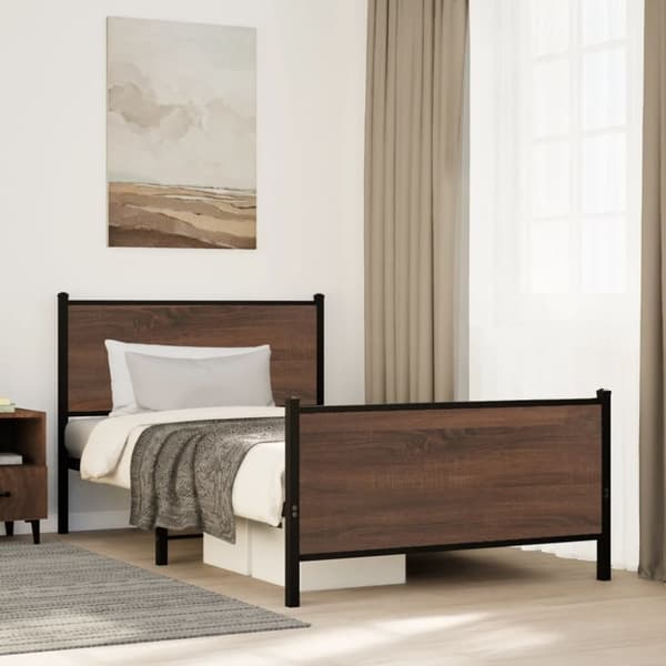 vidaXL Sengeramme i metall uten madrass brun eik 100x200 cm