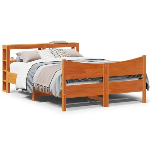vidaXL Sengeramme med hodegavl voksbrun 135x190 cm heltre furu