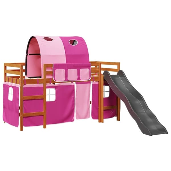 vidaXL Loftsäng med tunnel rosa 90x200 cm massiv furu