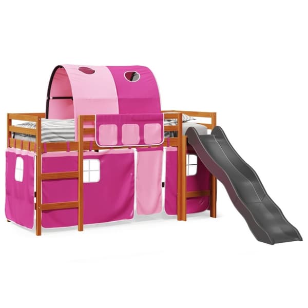 vidaXL Loftsäng med tunnel rosa 90x200 cm massiv furu