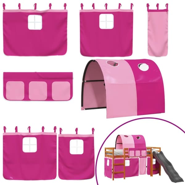 vidaXL Loftsäng med tunnel rosa 90x200 cm massiv furu