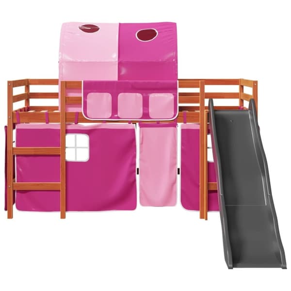 vidaXL Loftsäng med tunnel rosa 90x200 cm massiv furu