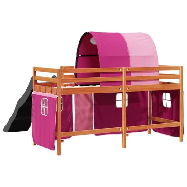 vidaXL Loftsäng med tunnel rosa 90x200 cm massiv furu
