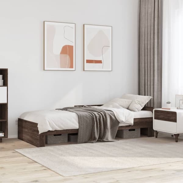 vidaXL Sängynrunko ilman patjaa ruskea tammi 100x200 cm tekninen puu
