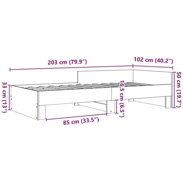 vidaXL Sängynrunko ilman patjaa ruskea tammi 100x200 cm tekninen puu
