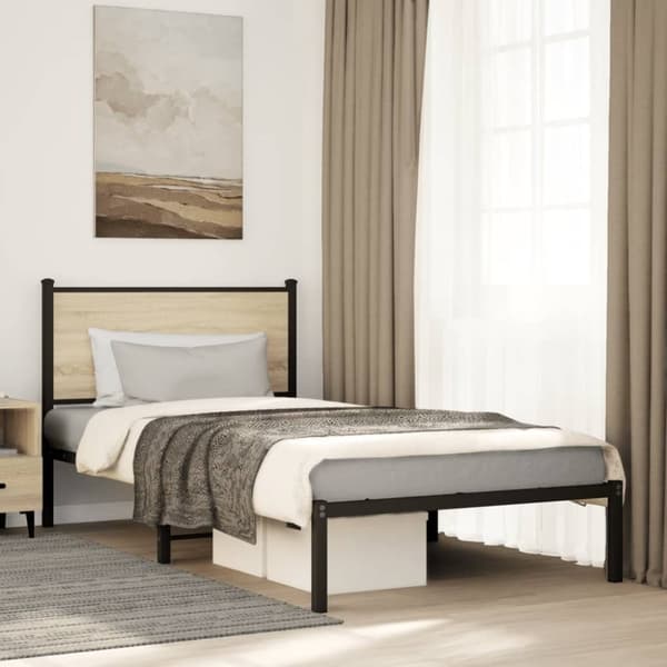 vidaXL Metallinen sängynrunko ilman patjaa Sonoma-tammi 100x190 cm