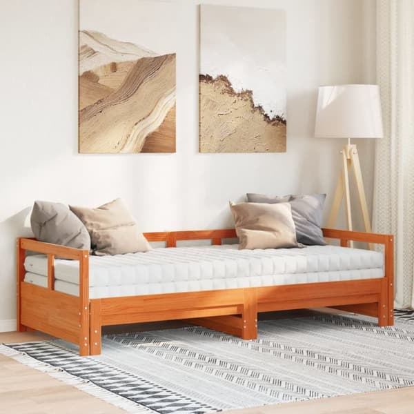 vidaXL daybed m. udtræk madrasser 80x200cm massivt fyrretræ gyldenbrun