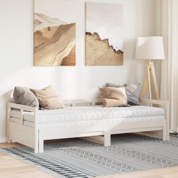 vidaXL daybed med udtræk og madrasser 90x200 cm massivt fyrretræ hvid