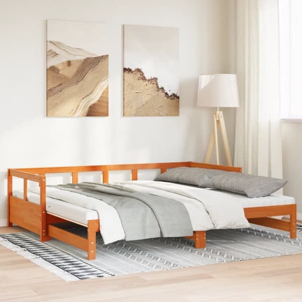 vidaXL daybed m. udtræk madrasser 90x200cm massivt fyrretræ gyldenbrun