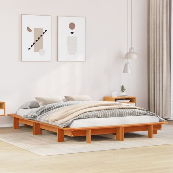 vidaXL Sänky patjalla ilman vahanruskea 140x200 cm täysi mänty